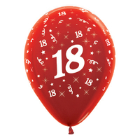 18th Birthday Party Metallic Red /6Pack Latex Balloons