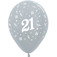 21st Birthday Party Supplies Pearl Silver/6 Balloons Latex 28CM 