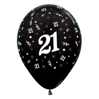 21st Birthday Party Supplies Metallic Black/6 Balloons Latex 28CM 