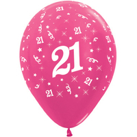 21st Birthday Party Supplies Metallic Pink Fuchsia/6 Balloons Latex 28CM 