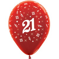 21st Birthday Party Supplies Metallic Red/6 Pack Balloons Latex 28CM 