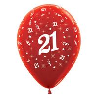 21st Birthday Party Supplies Metallic Red/25 Pack Balloons Latex 28CM