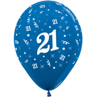 21st Birthday Party Supplies Metallic Blue/6 Pack Balloons Latex 28CM