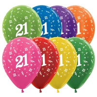 21st Birthday Metallic Bright 8 Colours/25 Pack Latex Balloons 28CM