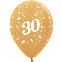 30th Birthday Metallic Gold/6 Pack Latex Balloons 
