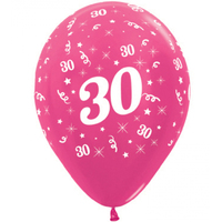 30th Birthday Party Supplies Metallic Pink Fuchsia/6 Pack Latex Balloons 