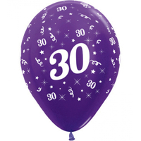 30th Birthday Party Supplies Metallic Purple/6 Pack Latex Balloons