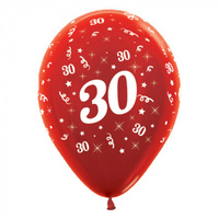 30th Birthday Metallic Red/25 Pack Latex Balloons