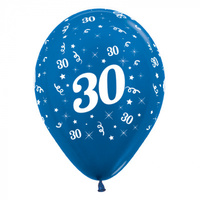 30th Birthday Metallic Blue/6 Pack Latex Balloons 