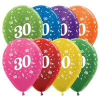 30th Birthday Mixed 8 Metallic Colours/25 Pack Latex Balloons