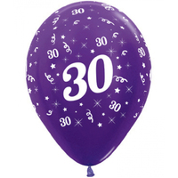 30th Birthday Party Supplies Metallic Purple/6 Latex Balloons