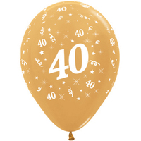40th Birthday Metallic Gold/6 Pack Latex Balloons