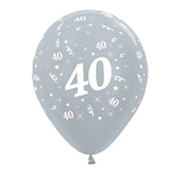 40th Birthday Pear Silver/6 Pack Latex Balloons
