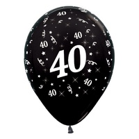 40th Birthday Metallic Black/6 Pack Latex Balloons