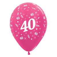 40th Birthday Party Supplies Metallic Pink Fuchsia/6 Pack Latex Balloons