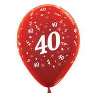 40th Birthday Metallic Red/25 Pack Latex Balloons