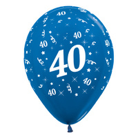 40th Birthday Metallic Blue/6 Pack Latex Balloons