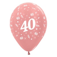 40th Birthday Metallic Rose Gold/6 Pack Latex Balloons