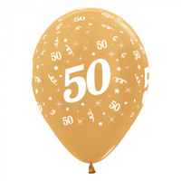 50th Birthday Metallic Gold/6 Pack Latex Balloons