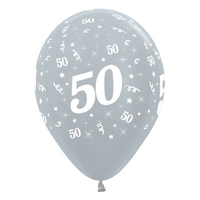 50th Birthday Pear Silver/6 Pack Latex Balloons