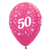 50th Birthday Party Supplies Metallic Pink Fuchsia/6 Pack Latex Balloons
