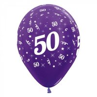 50th Birthday Party Supplies Metallic Purple/6 Latex Balloons
