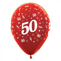 50th Birthday Metallic Red/6 Pack Latex Balloons