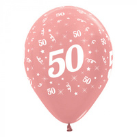 50th Birthday Metallic Rose Gold/6 Pack Latex Balloons