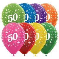 50th Birthday Mixed 8 Metallic Colours/25 Pack Latex Balloons