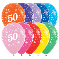 50th Birthday Fashion Assorted 10 Colours/25 Pack Latex Balloons