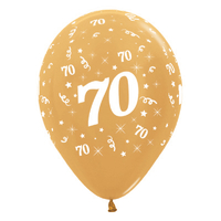 70th Birthday Metallic Gold/6 Pack Latex Balloons