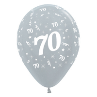 70th Birthday Pear Silver/6 Pack Latex Balloons