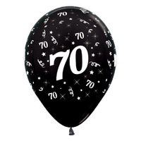 70th Birthday Metallic Black/6 Pack Latex Balloons