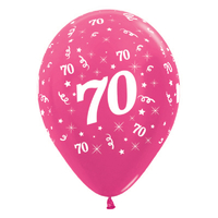 70th Birthday Party Supplies Metallic Pink Fuchsia/6 Pack Latex Balloons
