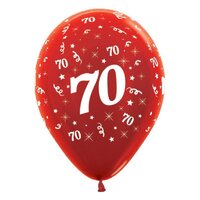 70th Birthday Metallic Red/25 Pack Latex Balloons