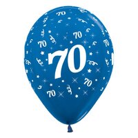 70th Birthday Metallic Blue/6 Pack Latex Balloons