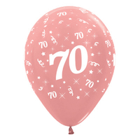 70th Birthday Metallic Rose Gold/25 Pack Latex Balloons