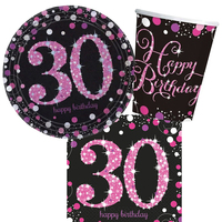 30th Birthday Pink Celebration 8 Guest Tableware Pack