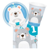 1st Birthday Blue Bear 8 Guest Tableware Pack