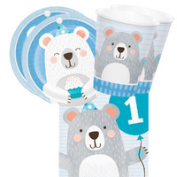 1st Birthday Blue Bear 16 Guest Tableware Pack