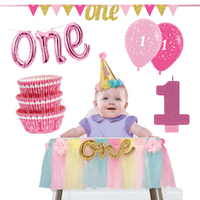 1st Birthday Girl Highchair Decorating Party Pack