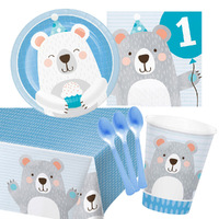 1st Birthday Blue Bear 8 Guest Deluxe Tableware Pack