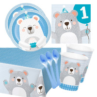 1st Birthday Blue Bear 16 Guest Deluxe Tableware Pack