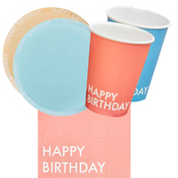 Happy Birthday Mixed Colours 16 Guest Tableware Party Pack