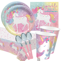 Enchanted Unicorn 16 Guest Large Deluxe Tableware Birthday Party Pack