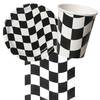 Car Racing Black & White Checkered 8 Guest Tableware Party Pack