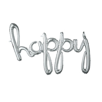 Script Balloon Phrase "Happy" Air Fill Silver Foil Balloon