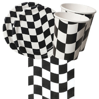 Car Racing Black & White Checkered 16 Guest Large Tableware Party Pack