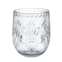 Boho Vibes Clear Floral Plastic Stemless Wine Glass Debossed Finish x1