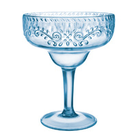 Boho Vibes Blue Floral Plastic Margarita Glass Debossed Finish x1